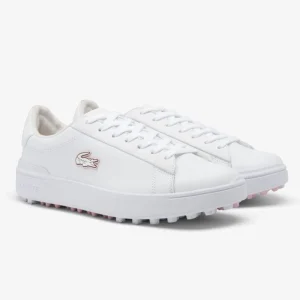 Lacoste Chaussures de Golf Femme Carnaby Blanc/Rose - Cuir imperméable